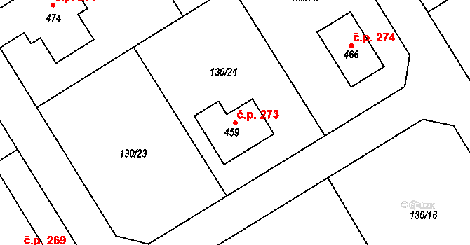 Cerekvice nad Loučnou 273 na parcele st. 459 v KÚ Cerekvice nad Loučnou, Katastrální mapa