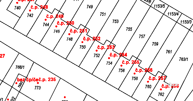 Rychlov 253, Bystřice pod Hostýnem na parcele st. 752 v KÚ Rychlov u Bystřice pod Hostýnem, Katastrální mapa