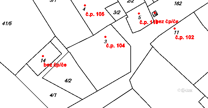 Lebedov 104, Zdounky na parcele st. 3 v KÚ Lebedov, Katastrální mapa