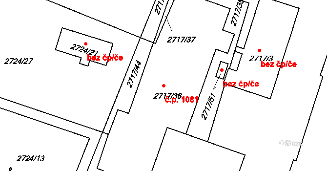 Holešov 1081 na parcele st. 2717/31 v KÚ Holešov, Katastrální mapa