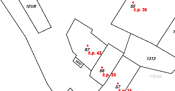 Džbánice 42 na parcele st. 67 v KÚ Džbánice, Katastrální mapa