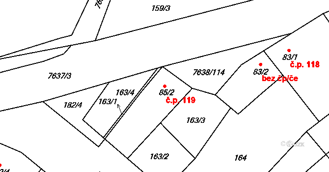 Hostěradice 119 na parcele st. 85/2 v KÚ Hostěradice na Moravě, Katastrální mapa
