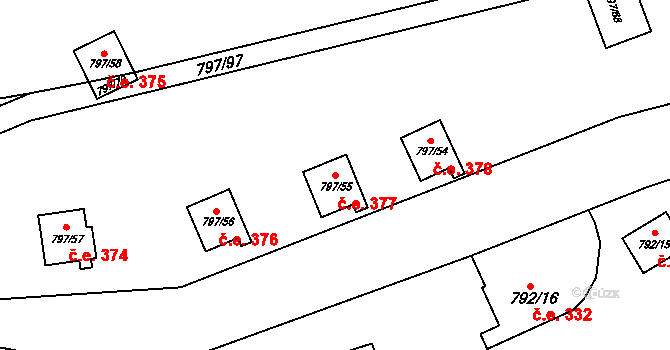 Oslnovice 377 na parcele st. 797/55 v KÚ Oslnovice, Katastrální mapa