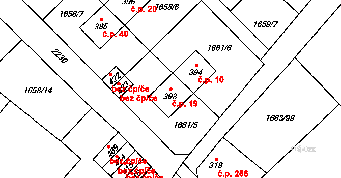 Chotusice 19 na parcele st. 393 v KÚ Chotusice, Katastrální mapa