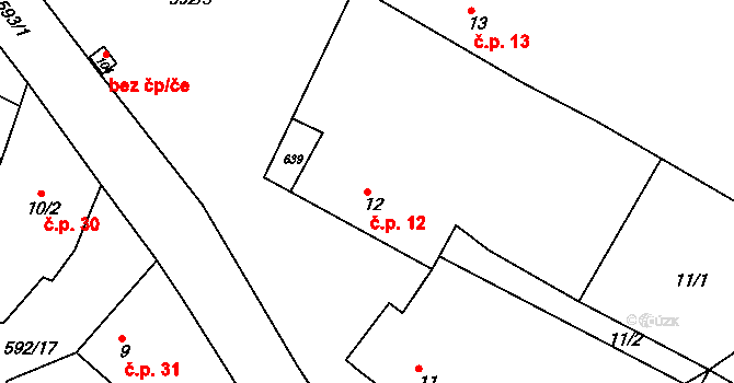 Přibyslavice 12, Vlkaneč na parcele st. 12 v KÚ Přibyslavice u Vlkanče, Katastrální mapa