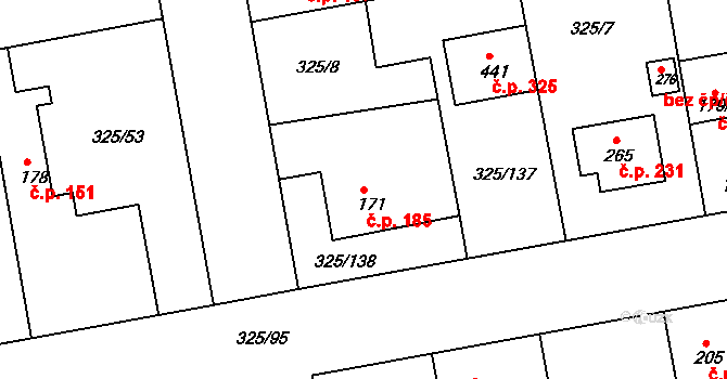 Nehvizdy 185 na parcele st. 171 v KÚ Nehvizdy, Katastrální mapa