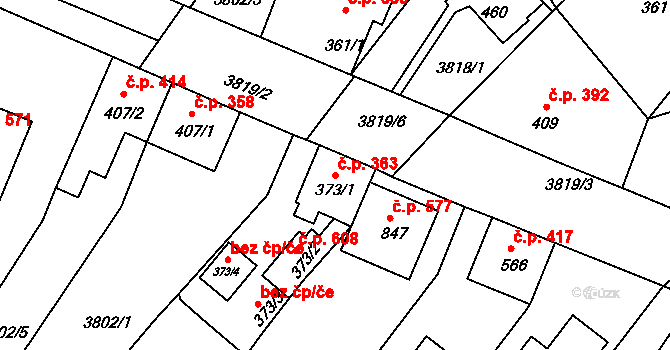 Ledenice 363 na parcele st. 373/1 v KÚ Ledenice, Katastrální mapa