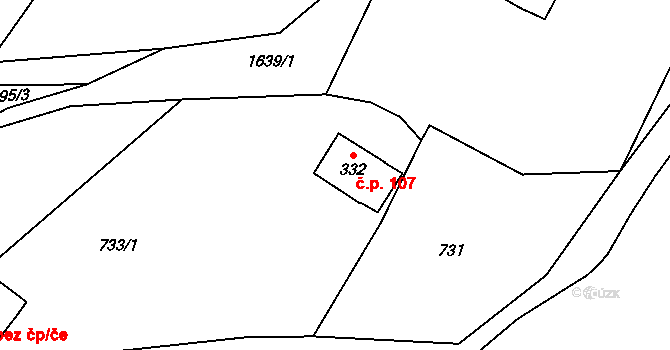 Loužnice 107 na parcele st. 332 v KÚ Loužnice, Katastrální mapa