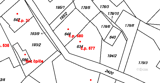 Lučany nad Nisou 577 na parcele st. 634 v KÚ Lučany nad Nisou, Katastrální mapa