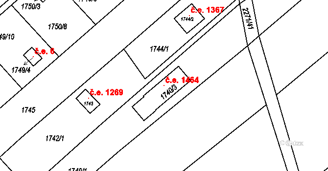 Krásné Pole 1464, Ostrava na parcele st. 1740/3 v KÚ Krásné Pole, Katastrální mapa