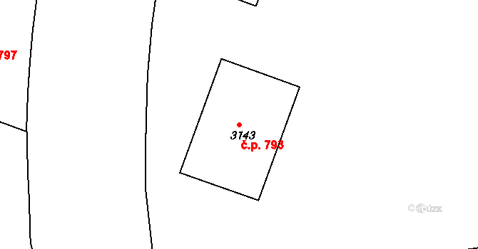 Lyžbice 793, Třinec na parcele st. 3143 v KÚ Lyžbice, Katastrální mapa