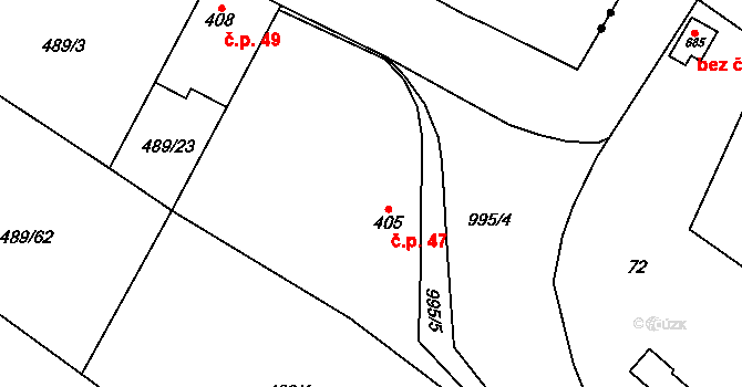 Zámostí 47, Rožďalovice na parcele st. 405 v KÚ Zámostí u Rožďalovic, Katastrální mapa