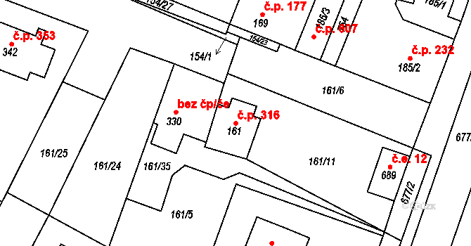Líbeznice 316 na parcele st. 161 v KÚ Líbeznice, Katastrální mapa