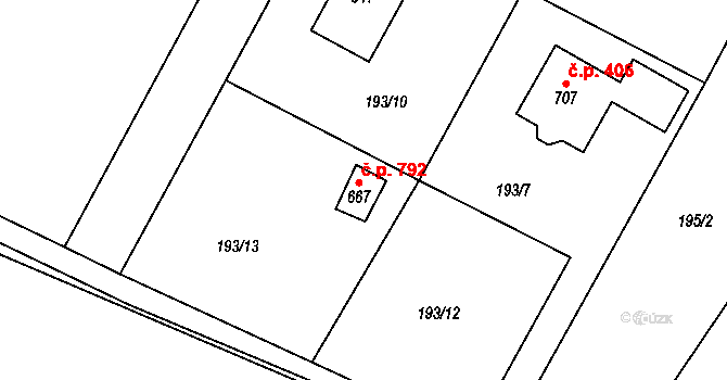 Březová 792, Březová-Oleško na parcele st. 667 v KÚ Březová u Zvole, Katastrální mapa