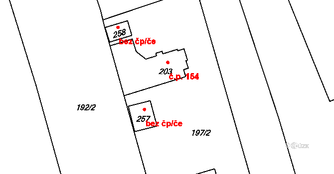 Bohušov 154 na parcele st. 203 v KÚ Bohušov, Katastrální mapa