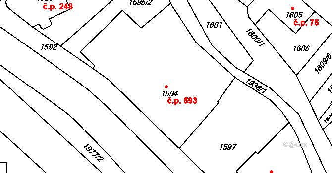 Rýmařov 593 na parcele st. 1594 v KÚ Rýmařov, Katastrální mapa