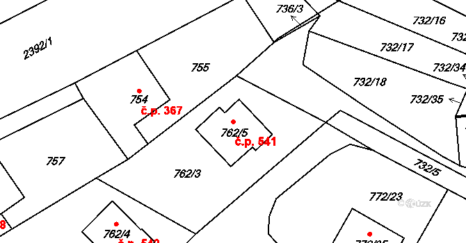 Fryčovice 541 na parcele st. 762/5 v KÚ Fryčovice, Katastrální mapa
