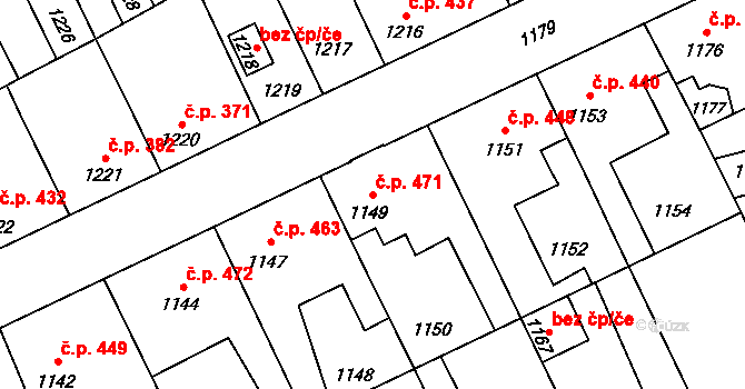 Kročehlavy 471, Kladno na parcele st. 1149 v KÚ Kročehlavy, Katastrální mapa