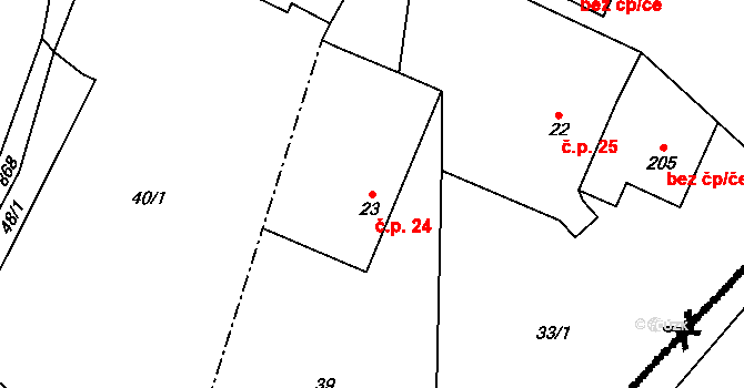 Libodřice 24 na parcele st. 23 v KÚ Libodřice, Katastrální mapa