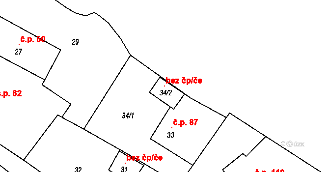 Zaječov 146981154 na parcele st. 34/2 v KÚ Kvaň, Katastrální mapa