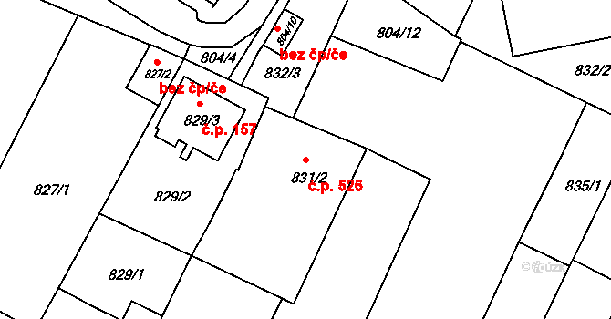 Dačice V 526, Dačice na parcele st. 831/2 v KÚ Dačice, Katastrální mapa