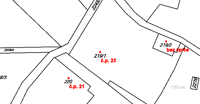 Sýkořice 23, Žernov na parcele st. 219/1 v KÚ Žernov, Katastrální mapa