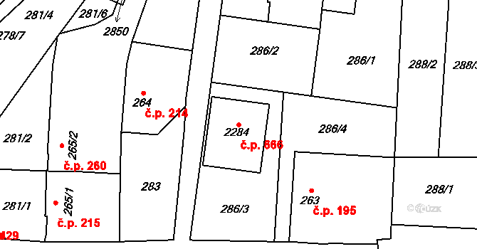 Třebechovice pod Orebem 666 na parcele st. 2284 v KÚ Třebechovice pod Orebem, Katastrální mapa