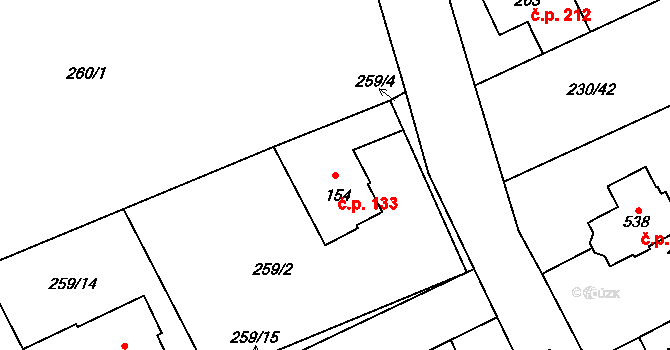 Lutín 133 na parcele st. 154 v KÚ Lutín, Katastrální mapa
