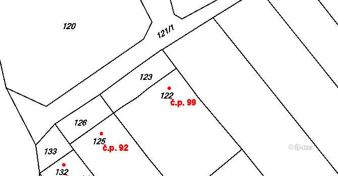Žerotín 99 na parcele st. 122 v KÚ Žerotín, Katastrální mapa