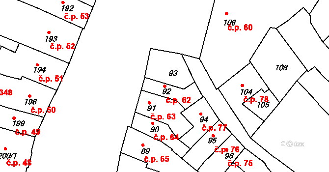 Roudnice nad Labem 62 na parcele st. 92 v KÚ Roudnice nad Labem, Katastrální mapa