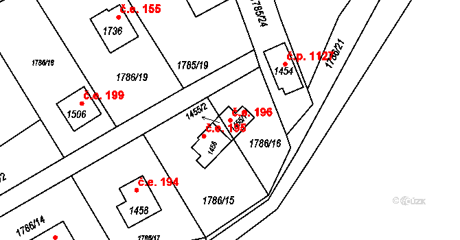 Rožnov pod Radhoštěm 196 na parcele st. 1455/1 v KÚ Rožnov pod Radhoštěm, Katastrální mapa