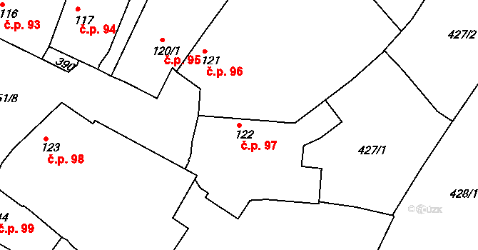 Lysá nad Labem 97 na parcele st. 122 v KÚ Lysá nad Labem, Katastrální mapa