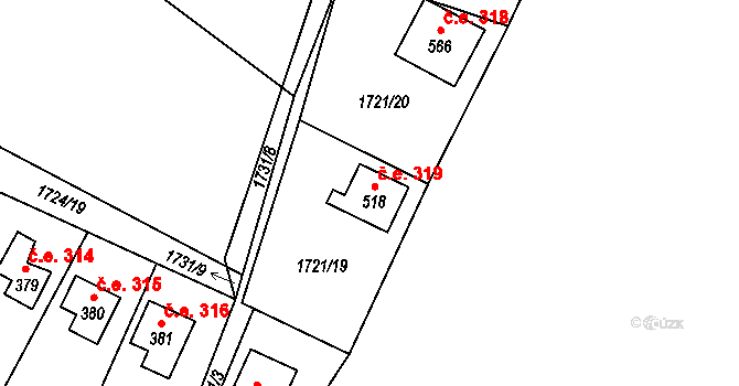 Sedlice 319 na parcele st. 518 v KÚ Sedlice u Blatné, Katastrální mapa