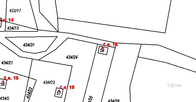 Kracovice 16, Stařeč na parcele st. 59 v KÚ Kracovice, Katastrální mapa