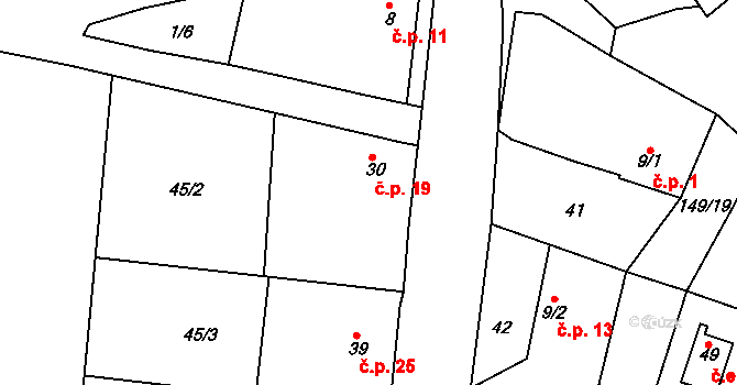 Plešice 19, Třebenice na parcele st. 30 v KÚ Plešice, Katastrální mapa
