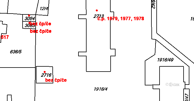 Předměstí 1977,1978,1979, Svitavy na parcele st. 2713 v KÚ Svitavy-předměstí, Katastrální mapa