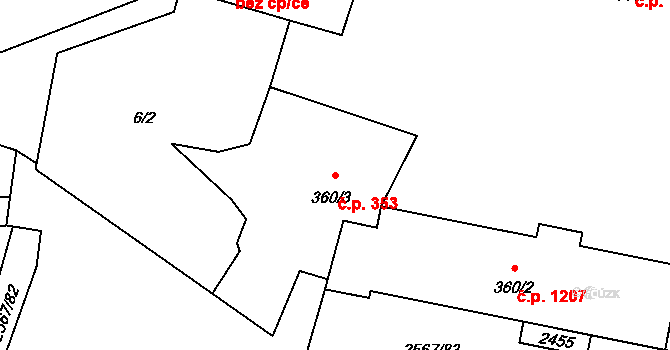 Pacov 353 na parcele st. 360/3 v KÚ Pacov, Katastrální mapa