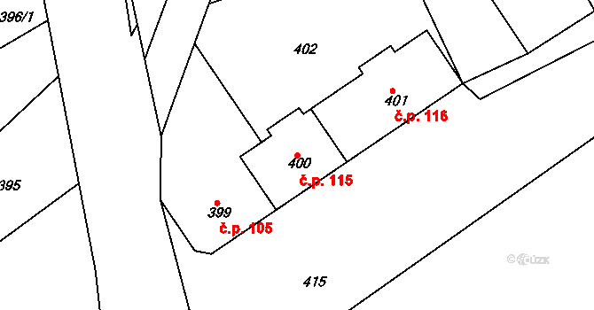 Hudcov 115, Teplice na parcele st. 400 v KÚ Hudcov, Katastrální mapa