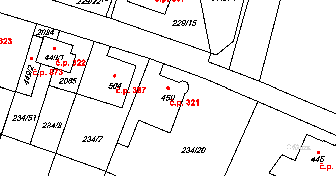 Úšovice 321, Mariánské Lázně na parcele st. 450 v KÚ Úšovice, Katastrální mapa