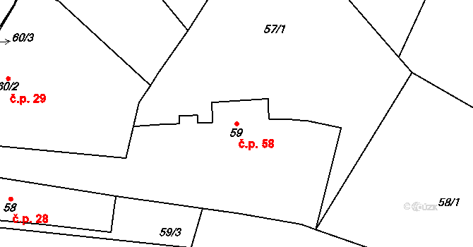 Sendražice 58, Kolín na parcele st. 59 v KÚ Sendražice u Kolína, Katastrální mapa