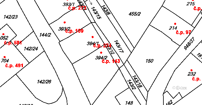Borohrádek 143 na parcele st. 394/2 v KÚ Borohrádek, Katastrální mapa