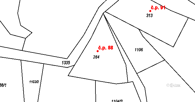 Falknov 58, Kytlice na parcele st. 284 v KÚ Falknov, Katastrální mapa