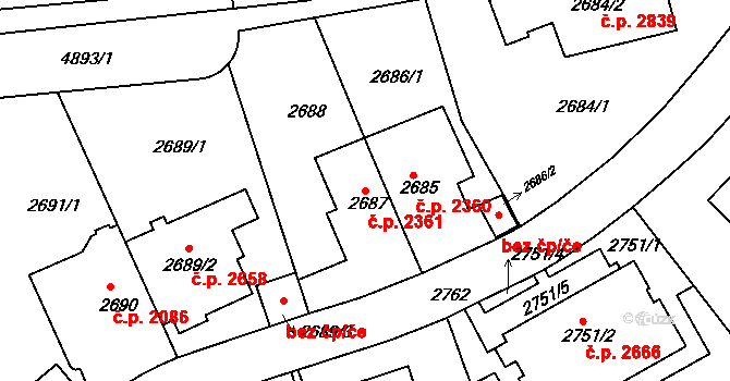 Smíchov 2361, Praha na parcele st. 2687 v KÚ Smíchov, Katastrální mapa