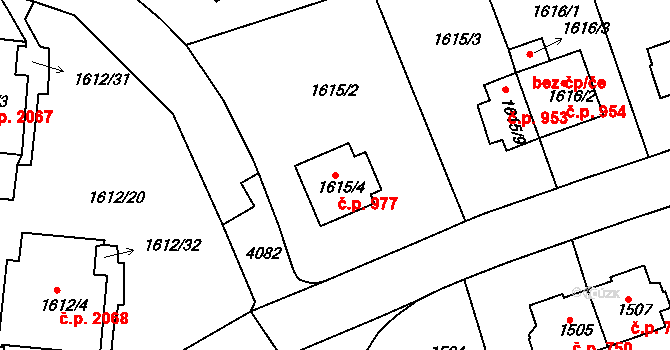 Dejvice 977, Praha na parcele st. 1615/4 v KÚ Dejvice, Katastrální mapa