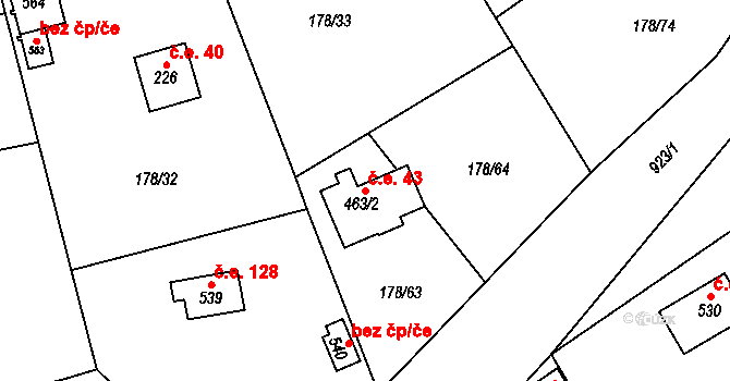 Lhotka 43, Svinaře na parcele st. 463/2 v KÚ Svinaře, Katastrální mapa