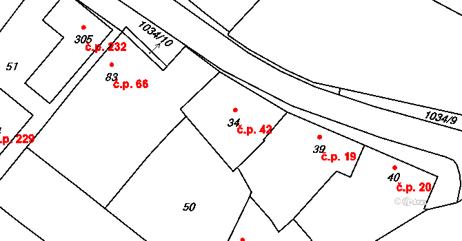 Břežany II 42 na parcele st. 34 v KÚ Břežany II, Katastrální mapa