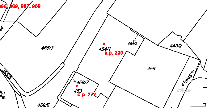 Rumburk 1 230, Rumburk na parcele st. 454/1 v KÚ Rumburk, Katastrální mapa