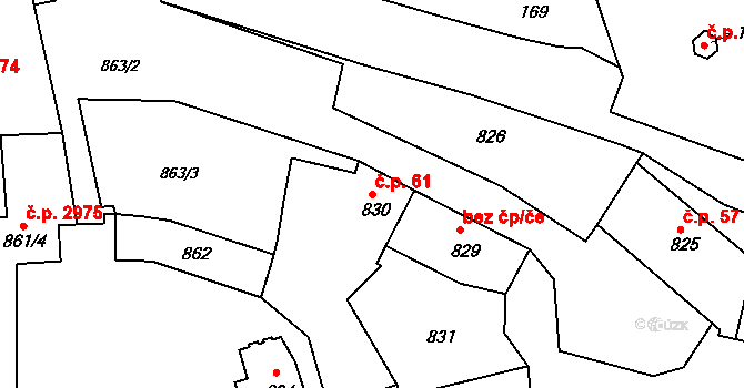 Česká Lípa 61 na parcele st. 830 v KÚ Česká Lípa, Katastrální mapa