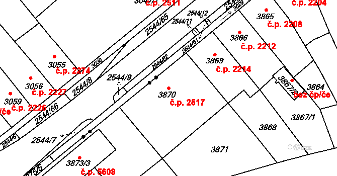 Chomutov 2517 na parcele st. 3870 v KÚ Chomutov I, Katastrální mapa