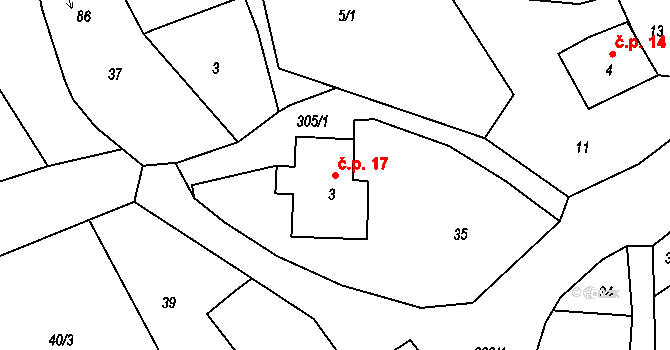 Smržov 17, Český Dub na parcele st. 3 v KÚ Smržov u Českého Dubu, Katastrální mapa